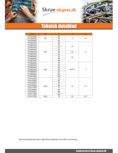 1 x øje skrue metal M4X20 diameter øje 6...