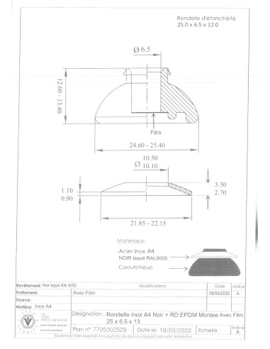 1 x Tandskive Rustfrit stål A4 LAQ RAL9005 dyb...