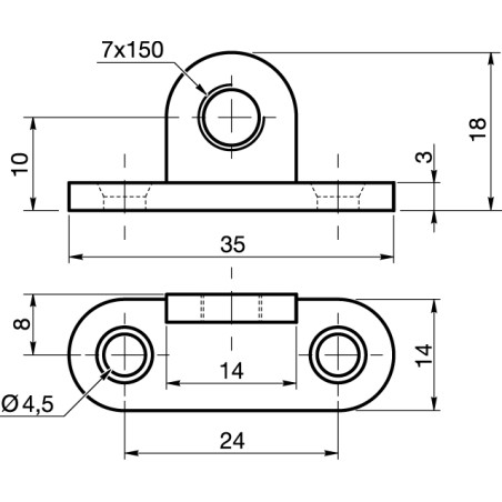 1 x Monteringsbeslag med øse diameter 7MM Rå stål
