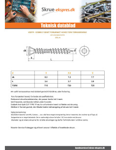Terrasseskrue Ansatsskrue forsænket hoved T25 5X50... 2