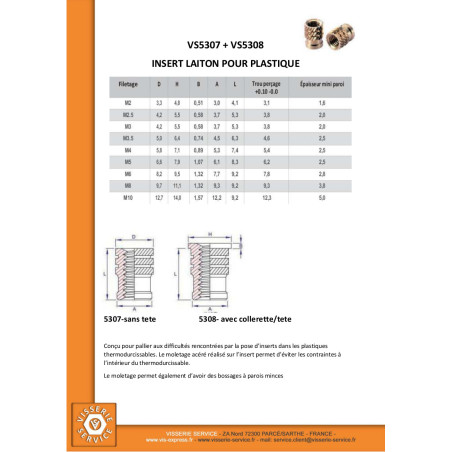 1 x Gevindindsæt med hoved BROACHFIX Messing M6X9.2
