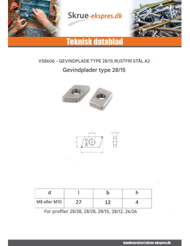 1 x Møtrik JERNBANE Rustfrit stål A2 13X27X4 M8