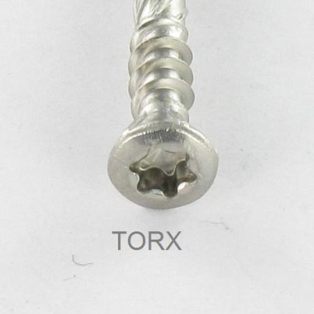 1 x Terrasseskrue Ansatsskrue forsænket hoved T25 5X60 spids anti-kløvning type 17 cut Rustfrit stål A4