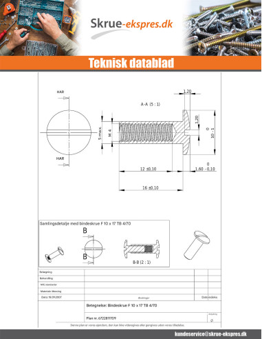 1 x Møtrik binder pan hoved kærv M4X12 5X16...