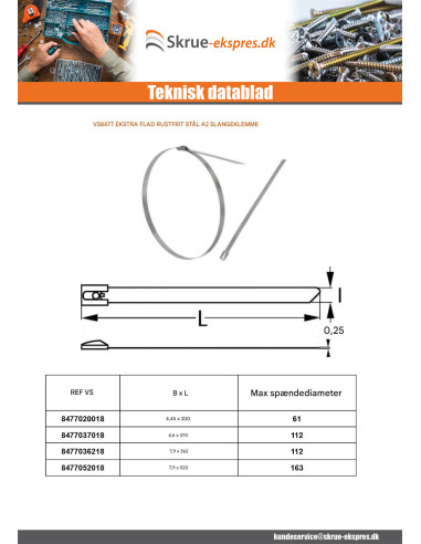 1 x Slangeklemme ekstra flad 4,6X200 Rustfrit...