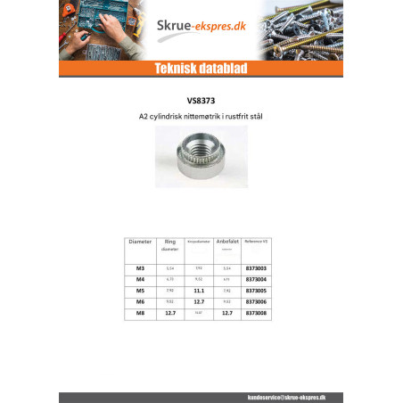1 x Nittemøtrik cylindrisk M4 Tykkelse materiale 14 Rustfrit stål A2