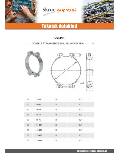 1 x Dobbelt spændebånd med drejetap diameter...
