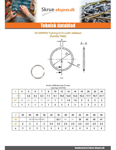 1 x Runde trådringe til aksler med diameter 26...