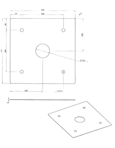 1 x Perforeret plade 470X470X2 5 huller...