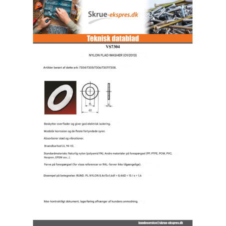 1 x Skiver flad naturlig nylon 4,3X9X0,8 normal serie DIN125