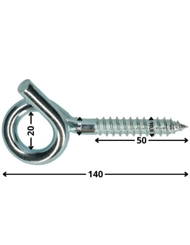 1 x Gym krog Gevind Træ elforzinket stål 8,8X140