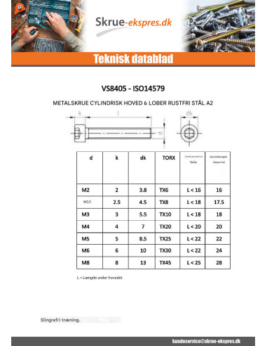 1 x Vis m-hastighed panhoved T50 Rustfrit stål...