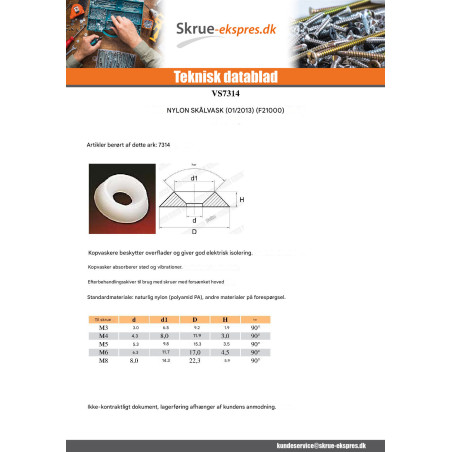 1 x Cupped skive 8X22X6 V.TF M8 sort nylon