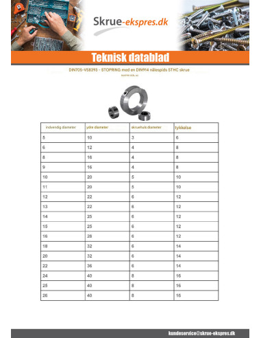 1 x Stopring med skrue diameter Indvendig 20...