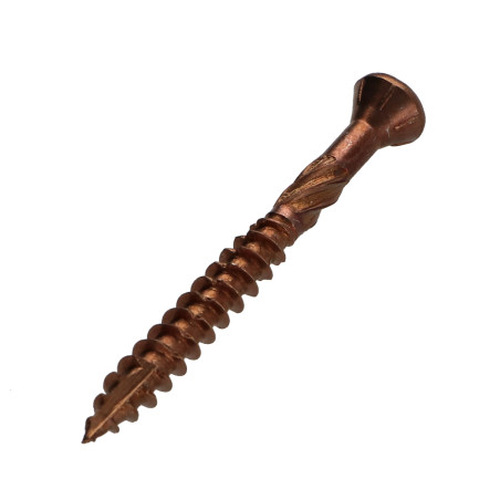 1 x Terrasseskrue TEKOR forsænket pan hoved T25 5X50 spids anti-kløvning type 17 cut Rustfrit stål A4 Brun
