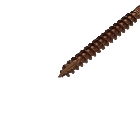 1 x Terrasseskrue TEKOR forsænket pan hoved T25 5X50 spids anti-kløvning type 17 cut Rustfrit stål A4 Brun