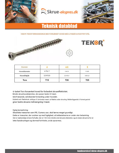 1 x Terrasseskrue TEKOR forsænket pan hoved T25...