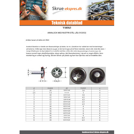 1 x Aranlock med låg 14 hætte 22 Rustfrit stål A2