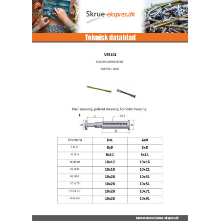 1 x Skrue binder M4 Messing for Stramme 10 to 15
