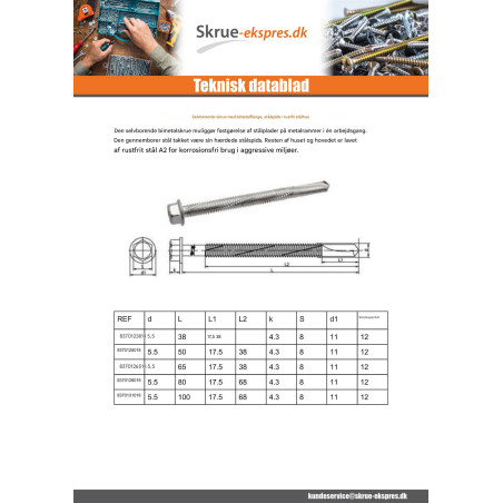 1 x Selvborende skrue Bimetal Sekskantet hoved Flange 5,5X100 Bimetal Stål / Rustfrit stål A2