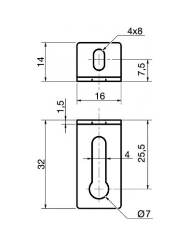 1 x Beslag justering 14X32X16 2 huller...