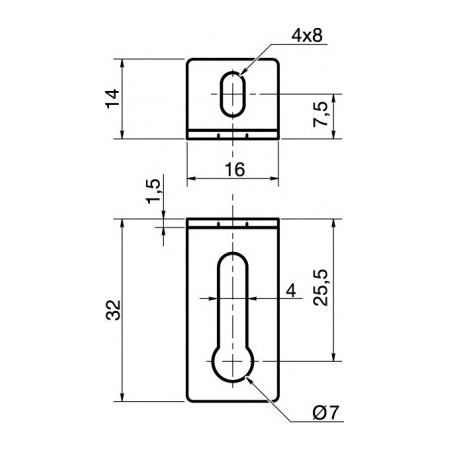 1 x Beslag justering 14X32X16 2 huller elforzinket stål