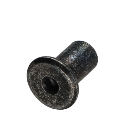 1 x Bindemøtrik fladt hoved Hoveddiameter 15 diameter 9 Længde under hoved 15 M6 Sekskantet fatning 4 sort galvaniseret