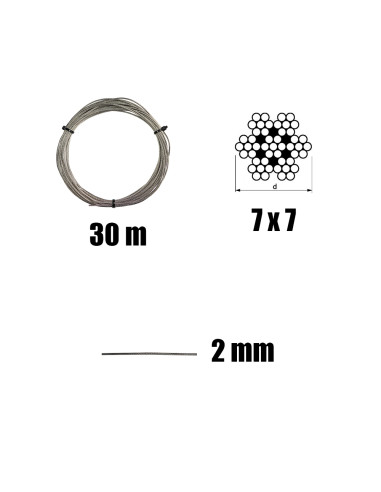 1 x Sæt med 30 meter rustfrit stålkabel diameter 2