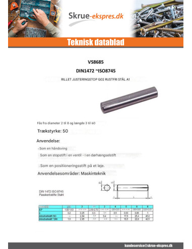 1 x Rillet stift G02 Rustfrit stål 8X25