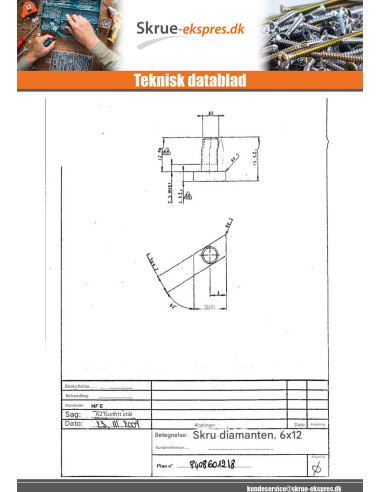 1 x Vis m-hastighed hoved diamant M6X12...