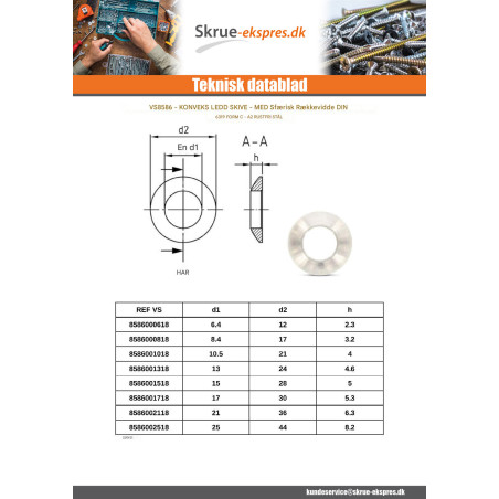 1 x Kugelausgleichsscheiben stil C Rustfrit stål A2 10,5X21X4