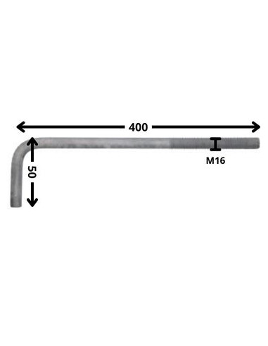 1 x Hængsel metal lang længde M16X400 Gevind...
