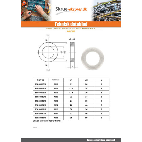 1 x Skiver KONSTRUERE metalisk Rustfrit stål A2 M12X24X8