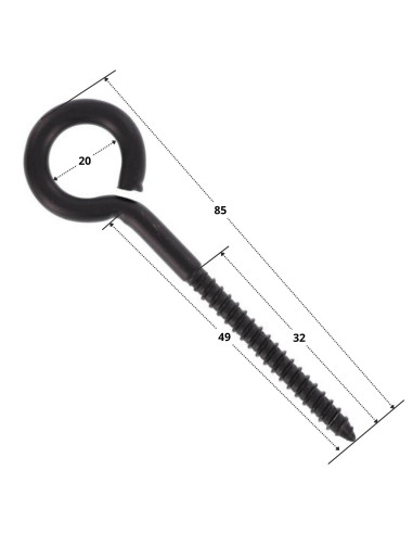 1 x øje skrue Træ Rustfrit stål A4 Sort 8X84...