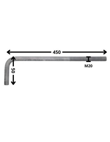 1 x Hængsel metal lang længde M20X450 Gevind...