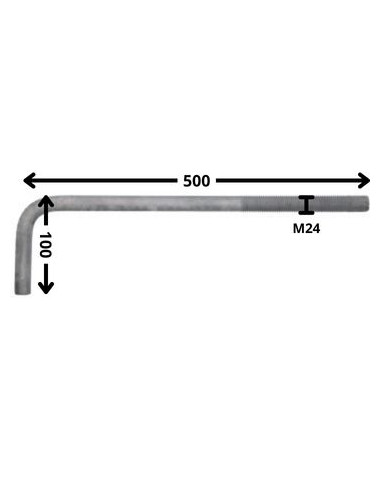 1 x Hængsel metal lang længde M24X500 Gevind...