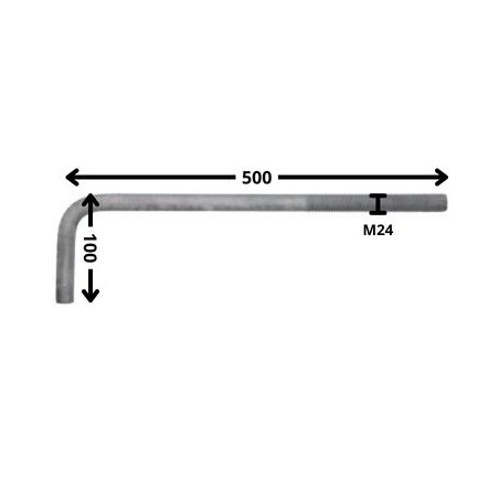 1 x Hængsel metal lang længde M24X500 Gevind 150 modstandsdygtig mod korrosion varmgalvaniseret stål