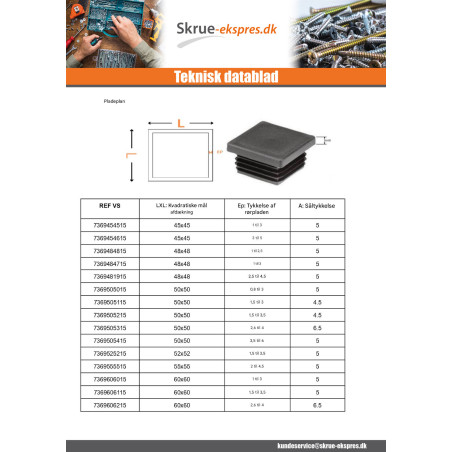 1 x Firkantet prop 13X13 Dikte van de buisplaat 1 to 2 sort polyethylen