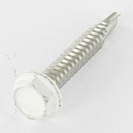 1 x Selvborende skrue Sekskantet hoved 6,3X40 Rustfrit stål A2 RAL9010 ren hvid