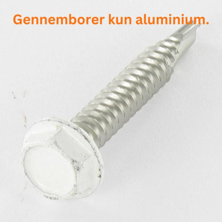 1 x Selvborende skrue Sekskantet hoved 6,3X40 Rustfrit stål A2 RAL9010 ren hvid