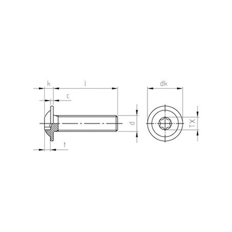 1 x Vis m-hastighed pan hoved Flange T30 M6X90 Fuld trÃ¥d Rustfrit stål A2