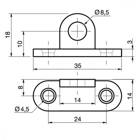 1 x Monteringsbeslag med øse diameter 9 mm Rå stål