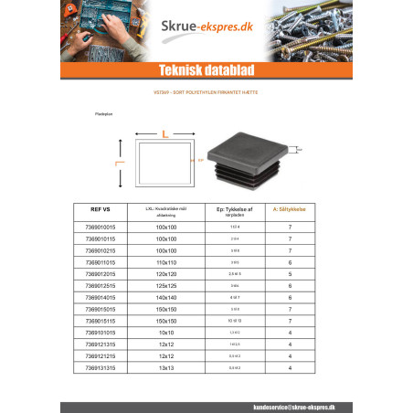 Firkantet prop 12X12 Dikte van de buisplaat 1 to 2,5 sort polyethylen