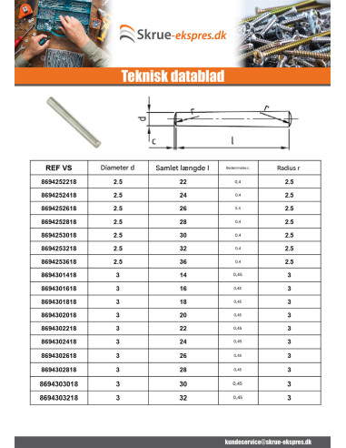 1 x Stift kegleformet 4X25 Rustfrit stål