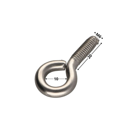 1 x øje skrue metal M6X20 øje 10 Rustfrit stål A2