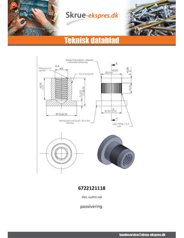 1 x Møtrik binder faldt hived riflet M5X8.5 8X9...