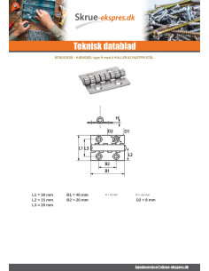 Hængsel Tipo H 4 huller Rustfrit stål A2 30X40 2