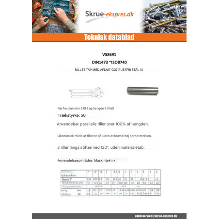 1 x Rillet cylindrisk stift med affasning G07 Rustfrit stål 4X16