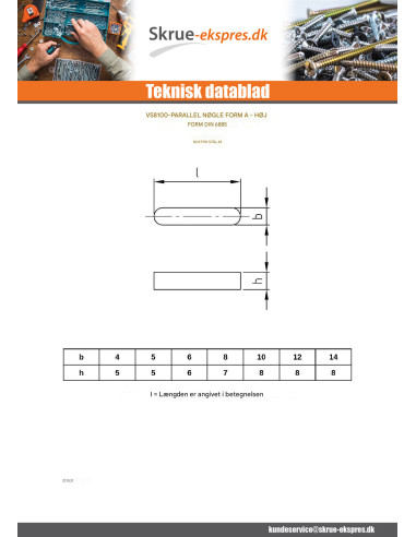 1 x Parallel nøgle Stål 6X6 længde 40
