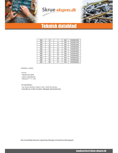 1 x Ende Stramme 4 FILIALER M5X35 sort nylon